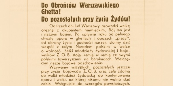 Powstanie Warszawskie - odezwa Żydowskiej Organizacji Bojowej do Żydów.