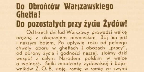 Powstanie Warszawskie - odezwa Żydowskiej Organizacji Bojowej do Żydów.