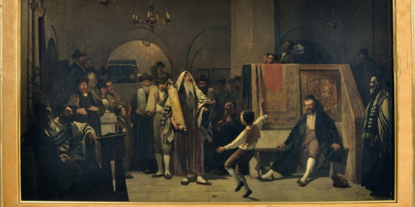 Obraz zatytułowany Simchat Tora (heb. Radość Tory) namalowany został przez Tadeusza Popiela pod koniec XIX w.  Autor, znany z akademickich przedstawień o tematyce religijnej i historycznej uk