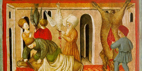 Grafika: Ilustracja z XV wieku przedstawiająca szechitę – żydowski ubój rytualny/Wikipedia