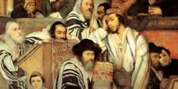 <p><i>Maurycy Gottlieb, Żydzi modlący się podczas święta w synagodze (1878)</i></p>