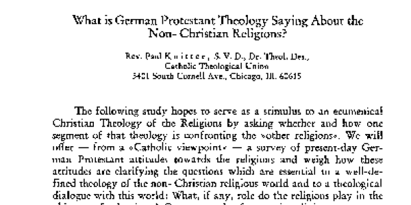 What is German Protestant Theology Saying About the Non- Christian Religions?