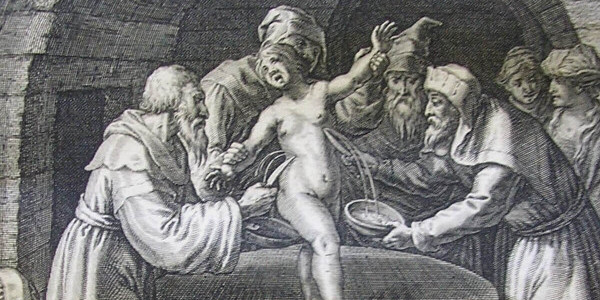 Niemiecka rycina z 1627 przedstawiająca rzekomy mord rytualny