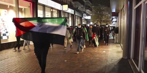 In this image taken from video, pro-Palestinian supporters march