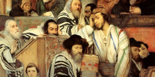 Jews Praying in the Synagogue on Yom Kippur was painted by Polish-Jewish artist Maurycy Gottlieb in 1878.