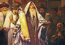 Obraz zatytułowany Simchat Tora (heb. Rado¶ć Tory) namalowany został przez Tadeusza Popiela pod koniec XIX w. Autor, znany z akademickich przedstawień o tematyce religijnej i historycznej uk